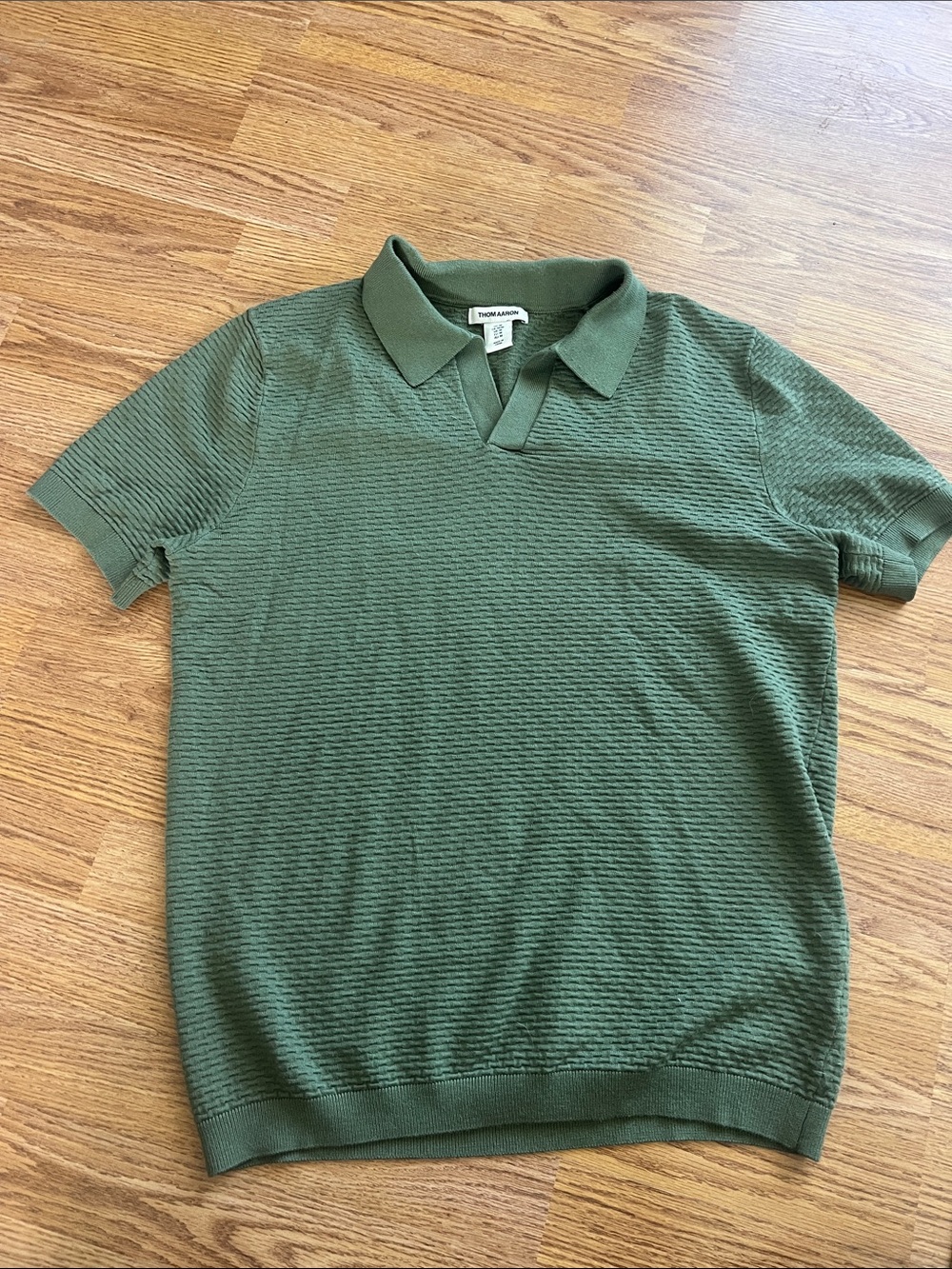 Thom Aaron Men's Green Short-Sleeve Polo Knit Shirt